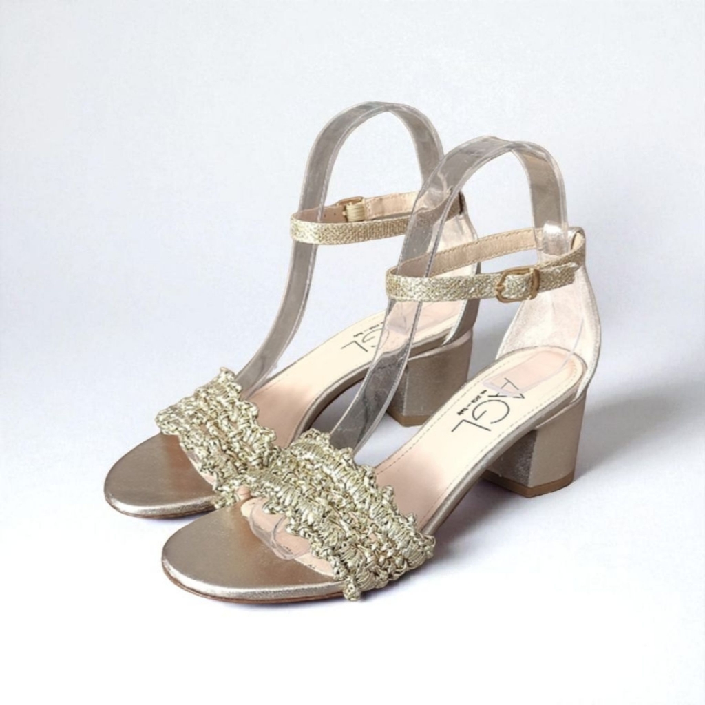 Agl Metallic Gold Block Heel Sandals Size Eu 36.5 Retail $445